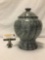 Stone marble urn w/ lid, approx 12x8x8 inches.