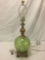 Vintage metal and green glass table lamp.