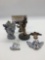 5 pc collectibles lot incl. porcelain tree, English porcelain bud vase & 3 flat cherubs