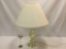 Gold tone lamp w/ tan classic empire shade, tested & working