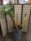 Lot of yard tools: AMES rakes/pitchfork, snowshovel, Quickie Jobsite shop broom, Fiskars limb cutter