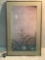 Framed Asian print home decor artwork, has crack in glass, sold as is