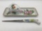 F.M. Limoges France floral dresser dish with floral trinket box and Sheffield knife
