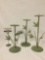 3 decorative matching green metal candleholders w/ bamboo/ natural design