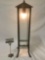 Metal frame with textured glass desk lamp, tested & working