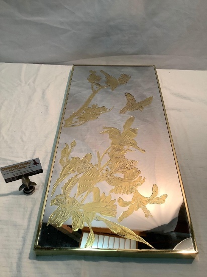 Vintage mirror w/ gold bird & floral design
