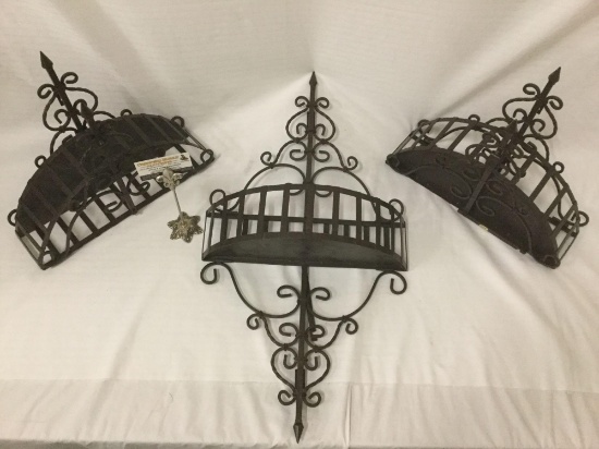 Collection of 3 metal wall hanging display shelves/candleholders