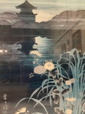 Large framed blue tone Asian Art print signed by Hero Nim