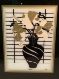 Framed reverse glass painting of flower vase, Deco II by Lantz