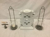 3 pc. lot West Elm stoneware candle holder, 2 modern candle holders