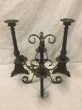 lot of 3: 2 vintage cast iron candle holders & one modern