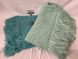Lot of 2 handmade crocheted throw blankets w/ nice long fringe