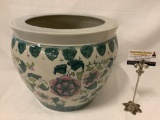 Large ceramic Asian style planter/bowl with floral design