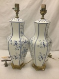 Pair of stoneware lamps with Asian floral patterning.