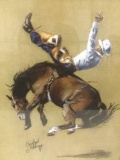 Framed Western rodeo print by Carolyn Cheney - Bucking Bronc