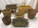 Collection of large and small modern decor baskets - most wicker/woven