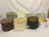 Collection of 8 drum and tapered drum lamp shades.