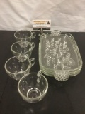 Set of 4 vintage glass tea cup & bisquit trays w/ teardrop design