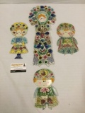 Set of four hand painted and made ceramic wall hanging 