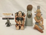 3 vintage ceramic hand painted clay South American figurines - various depictions & cond.