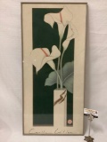 Framed floral art print - Calla Lilies, approx. 17x36 inches.