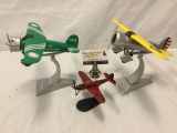 3 die cast metal model air planes with stands, 2 Spec Cast, Sinclair Gasoline Vega Plane ++
