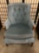 Vintage blue upholstered arm chair. Approx 36x28x28 inches.