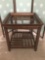 Modern glass top mahogany end table with slatted bottom tier - matches previous lot