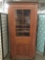 Vintage wood corner china cabinet with glass window door, drawer and locking cabinet w/ key