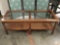 Vintage wood coffee table with glass top pieces, approx 21x51x18 inches