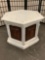 Vintage wood hexagonal side table, painted white, sold as is