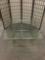 Gold tone frame glass top coffee table, glass has chip