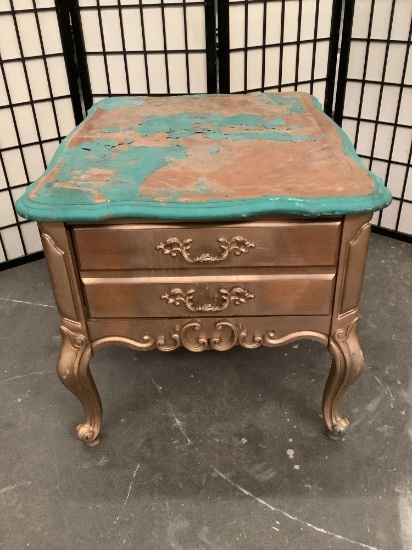 Vintage wooden end table, partially repainted, sold as is