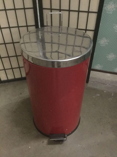 Modern metal trashcan with step open lid