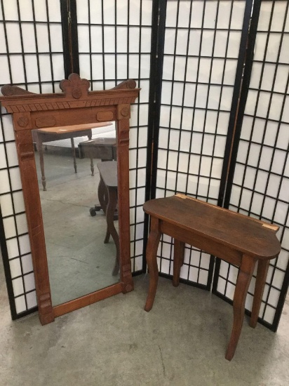 Antique oak dressing table w/ tall mirror (needs reattached)
