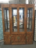 Mid Century Heritage lighted china cabinet, missing glass shelving. Sold as is