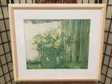 Framed floral print by Lee Crowley, approx. 28x24 inches