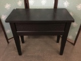 Modern dark stain side table. Approx 28x24x13 inches