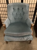 Vintage blue upholstered arm chair. Approx 36x28x28 inches.