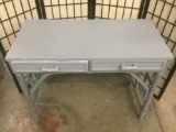 Modern 2- drawer desk, painted gray, approx. 38 x 18 x 30 inches.