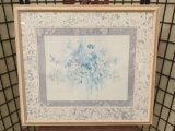 Framed floral watercolor print by artist Rosalie Oesterle w/ decorative matting, approx. 33x29 in.