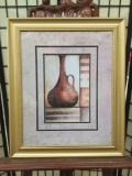 Framed art print of a bottle vase, possibly by noted artist Richard Henson, Approx. 24x20 inches