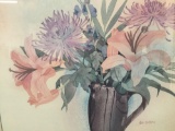 framed floral still life watercolor art print by celebrated artist Geri Geremia approx. 31x25 inches