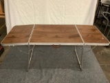 Vintage metal w/ faux wood grain folding/collapsible portable picnic table