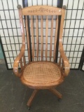 Vintage rocking chair on wheels w/ woven wicker seat