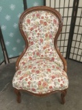 Vintage wood floral upholstered parlor chair