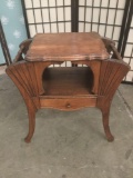 Vintage wood carved media rack end table w/ 1 drawer
