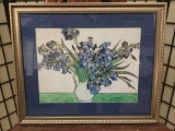 Framed floral still life oil painting print by unidentified artist, approx. 22x19 inches