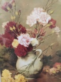 Framed floral still life art print by unidentified artist, approx. 24x20 inches. Classic design.