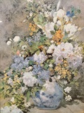 Vintage Gilt Framed floral print, large colorful still-life art piece